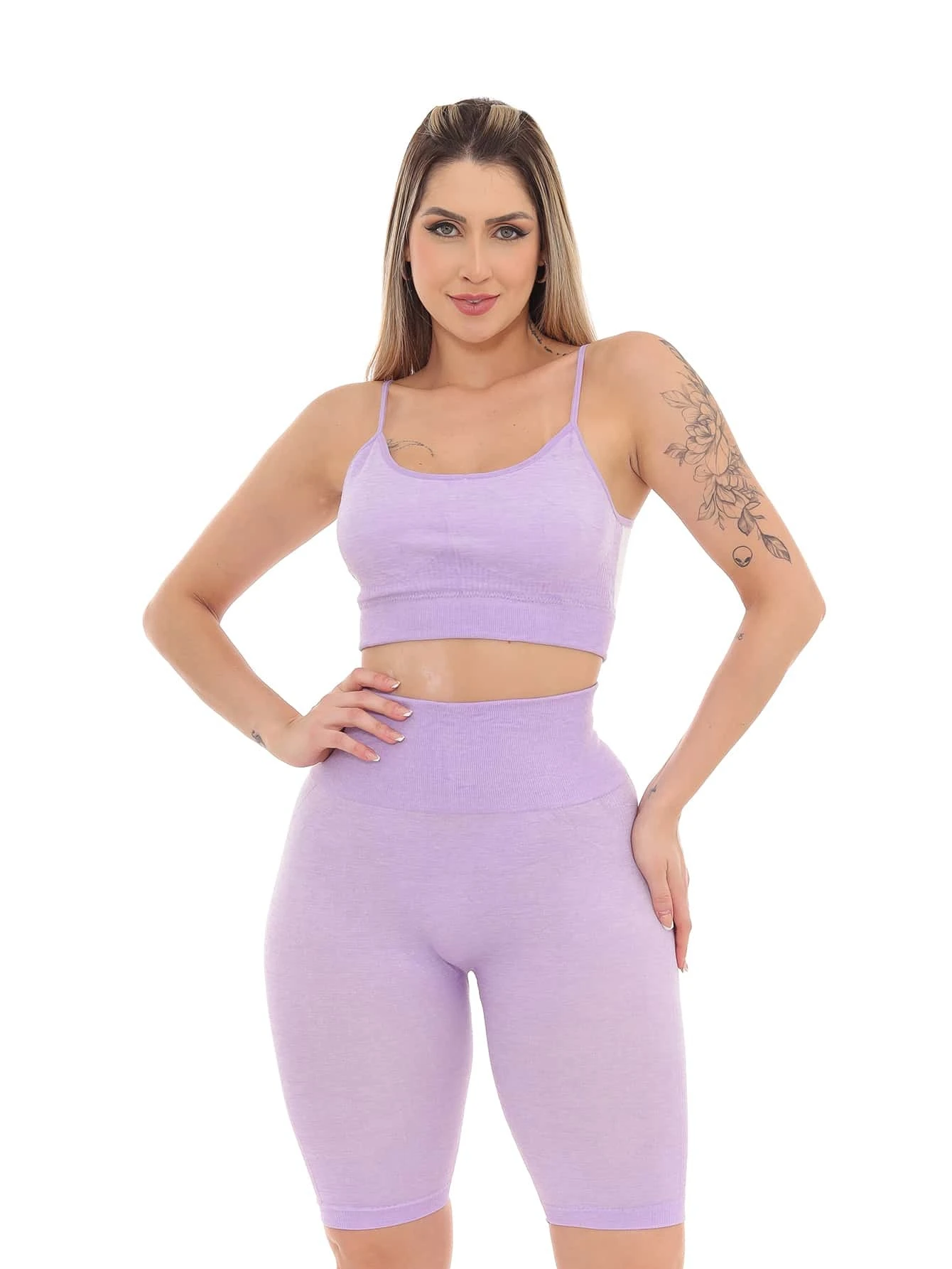 CONJUNTO TOP E BERMUDA FITNESS EMPINA E LEVANTA BUMBUM - LILÁS