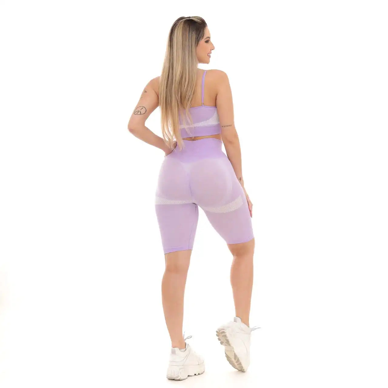 CONJUNTO TOP E BERMUDA FITNESS EMPINA E LEVANTA BUMBUM - LILÁS