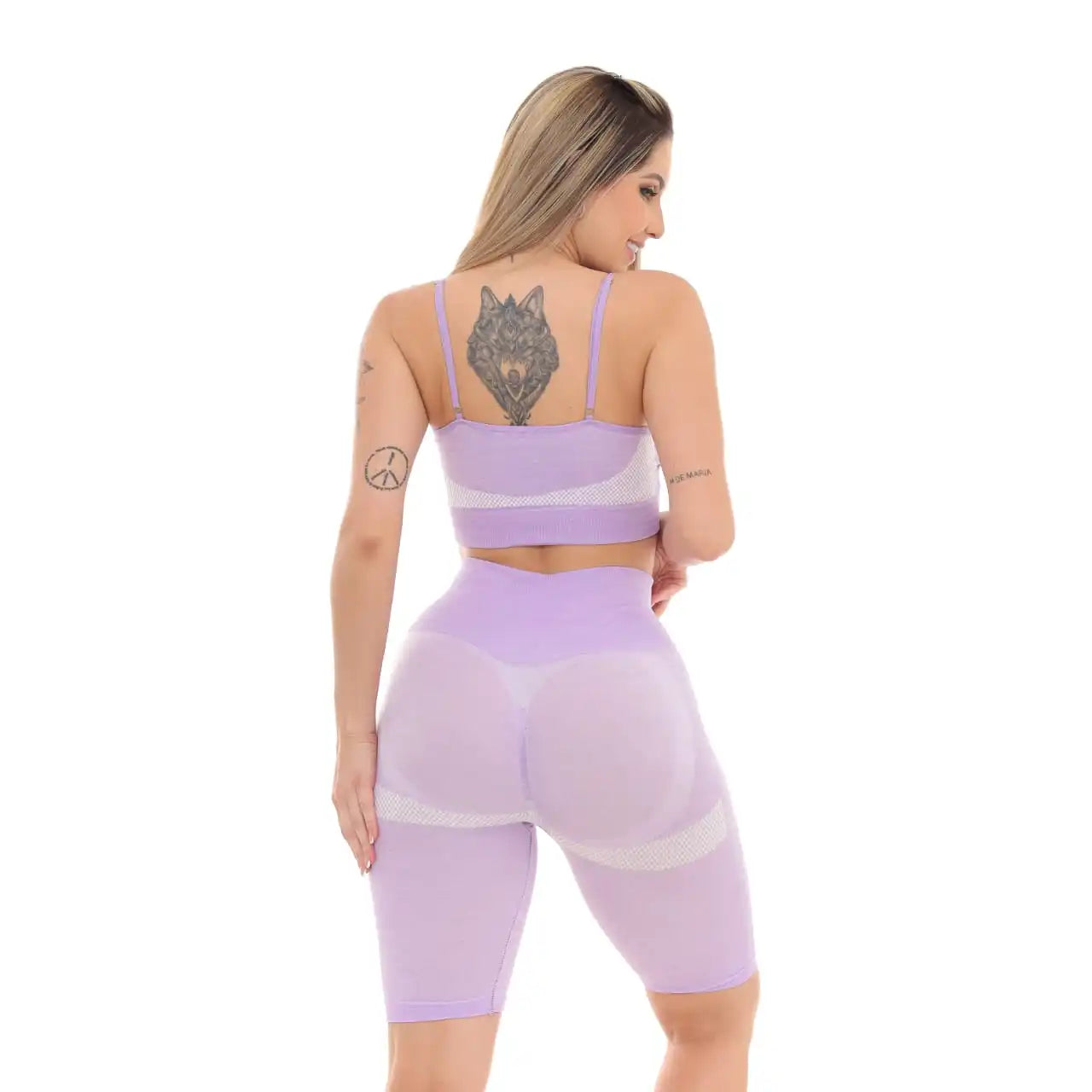 CONJUNTO TOP E BERMUDA FITNESS EMPINA E LEVANTA BUMBUM - LILÁS